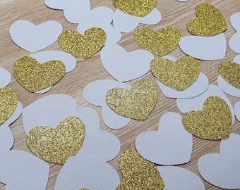 White and gold heart confetti, Engagement party decorations, Bridal shower decorations, Gold confetti, Wedding confetti 100 pieces