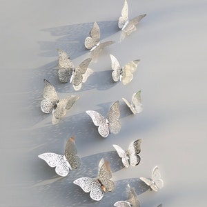 Silver Butterfly 12 pcs, 3D Butterfly, Wall Decor For Home Decoration DIY Wall Decorations  For Kids Rooms Party Wedding Decor Butterfly