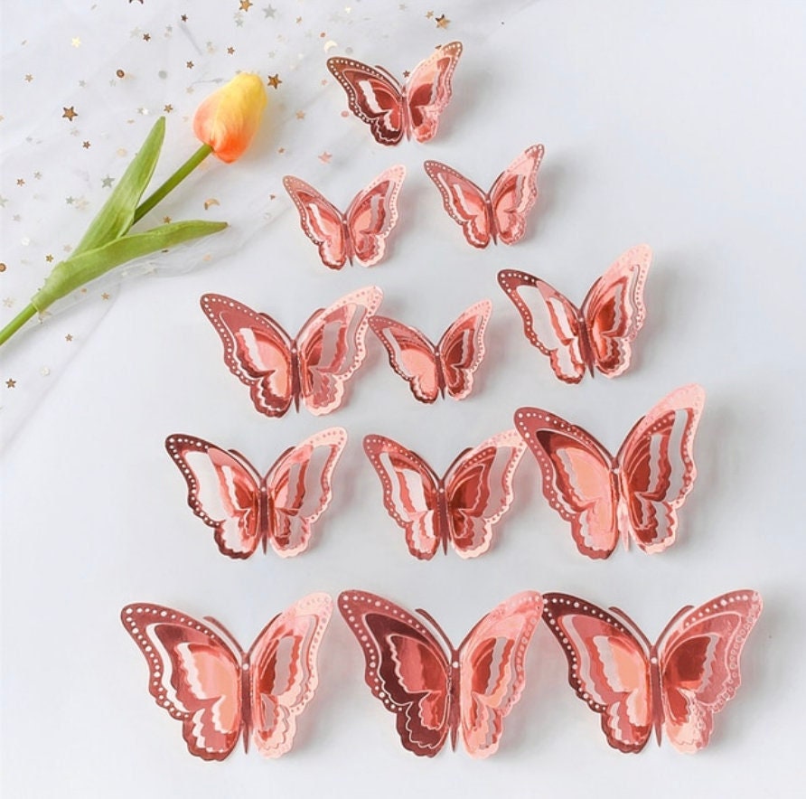 Rose Gold Butterfly 12 Pcs, 3D Butterfly, Wall Decor for Home ...