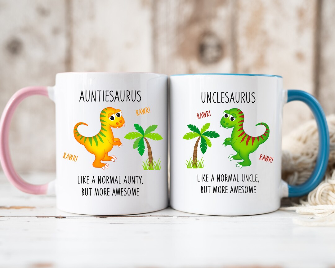 Tazza Divertente Unclesaurus E Auntiesaurus Per Zio E Zia - Tazza In Ceramica Blu E Rosa, Lavabile In Microonde E Lavastoviglie