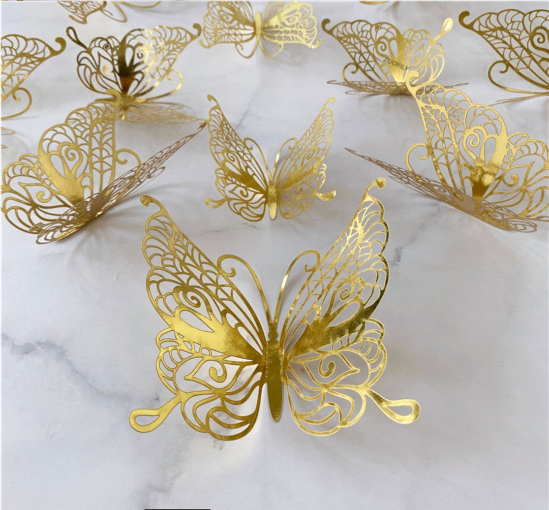 Gold Butterfly 12 Pcs, 3D Butterfly, Wall Decor for Home Decoration DIY ...