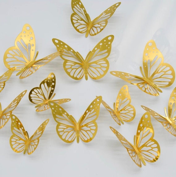 3D Butterfly Wall Stickers, 24pcs Gold Butterflies, Butterfly Wall Decor,  Butterfly Decor, Butterfly Party Decorations, Butterfly Decorations for