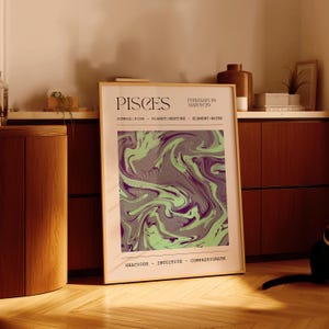 Pisces Zodiac Wall Art | Celestial Astrology Poster | Abstract Watercolor Gift for Pisces Lovers | Modern Horoscope Home Decor