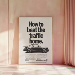 Póster publicitario vintage de Porsche / Decoración retro de coches / Regalo para entusiastas de los coches de los años 70 / Arte mural clásico de coches / Estilo oficina en casa