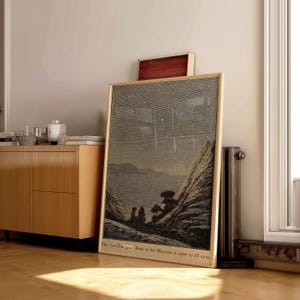 Vintage Himmlische Berge Sternenhimmel Poster | Retro Nachthimmel Kunst | Sci-Fi Natur Decor für Astronomie-Liebhaber