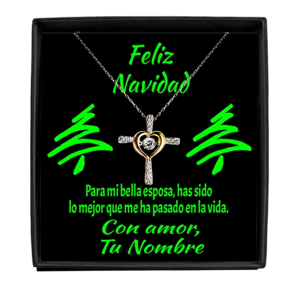 Collar de regalo de Navidad personalizado para esposa - Feliz Navidad a mi hermosa esposa - Collar de plata de ley con baile cruzado Regalo