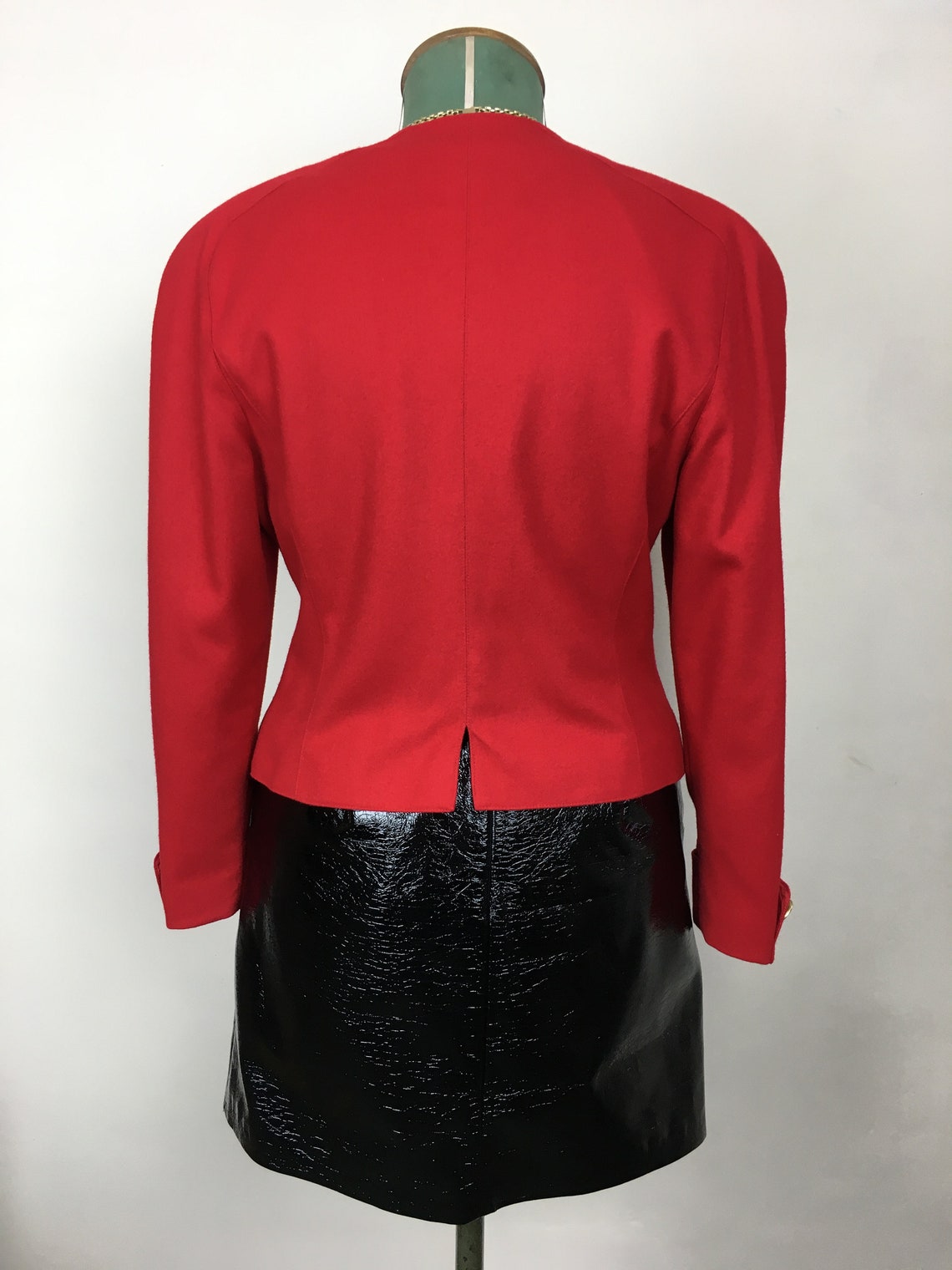 80s red wool blazer shoulder pads gold mirror buttons. Etsy