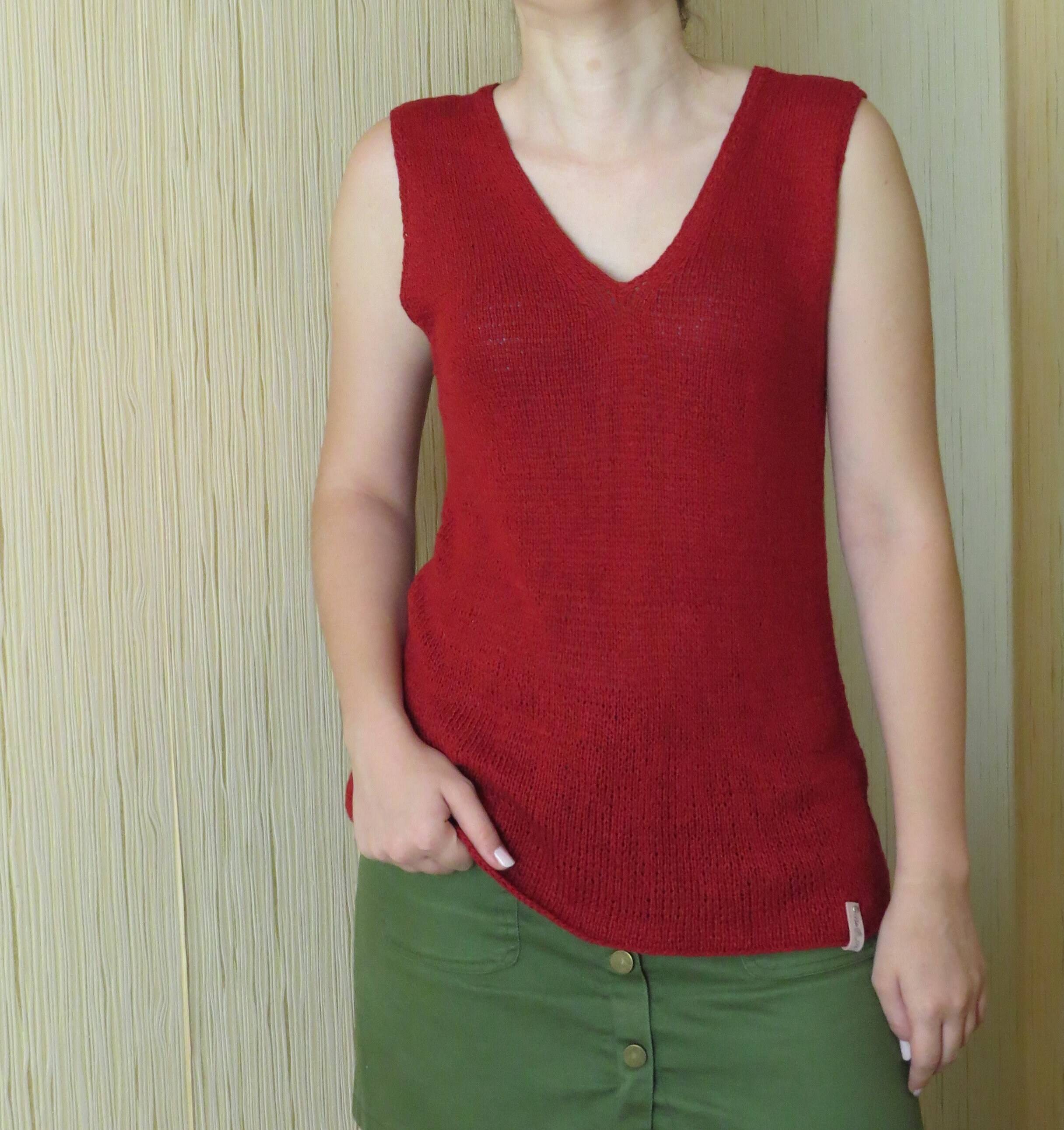 Linen knitted top handknitted tank topsummer jumper red Etsy