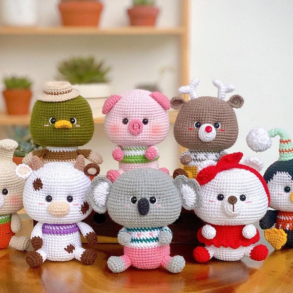 Animal Crochet Pattern Bundle, Koala, Cow, Mallard Duck, Pig, Polar Bear, Panda, Rabbit Amigurumi, Farm Animal Crochet Pattern,