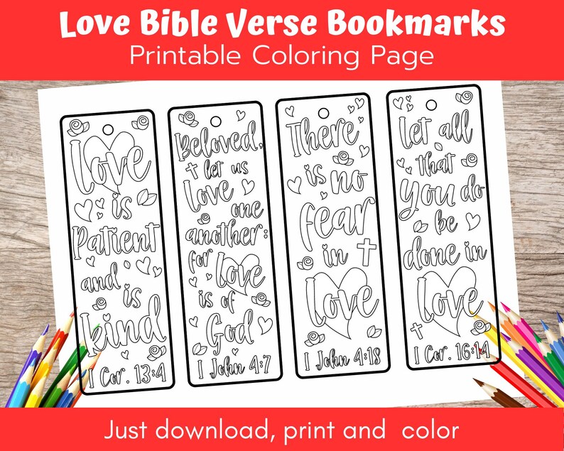 Printable Bible Verse Bookmarks, Love-themed Bookmarks, Coloring ...