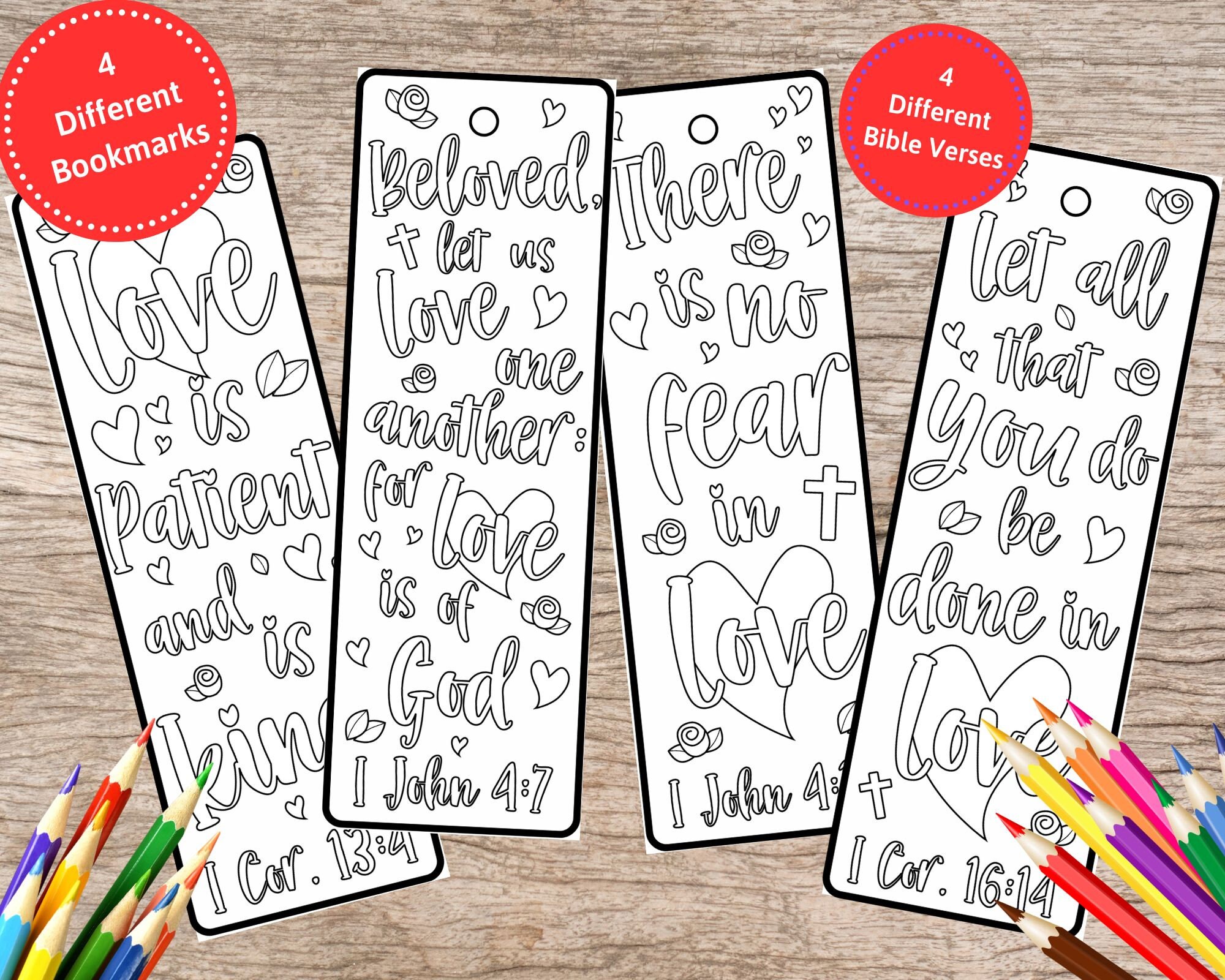 Printable Bible Verse Bookmarks, Love-themed Bookmarks, Coloring ...