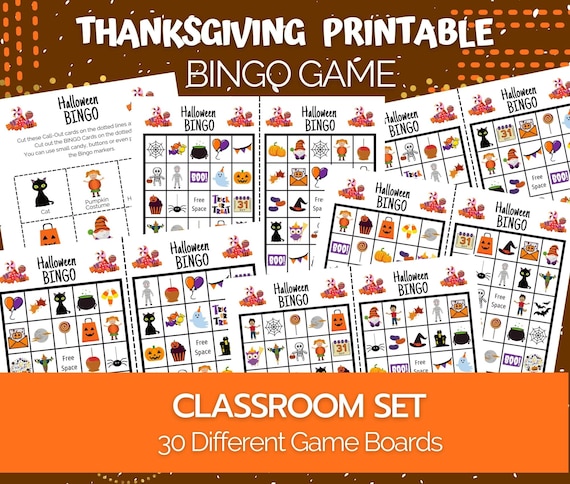 Printable Thanksgiving Bingo Game: Classroom Set (Digital Download)