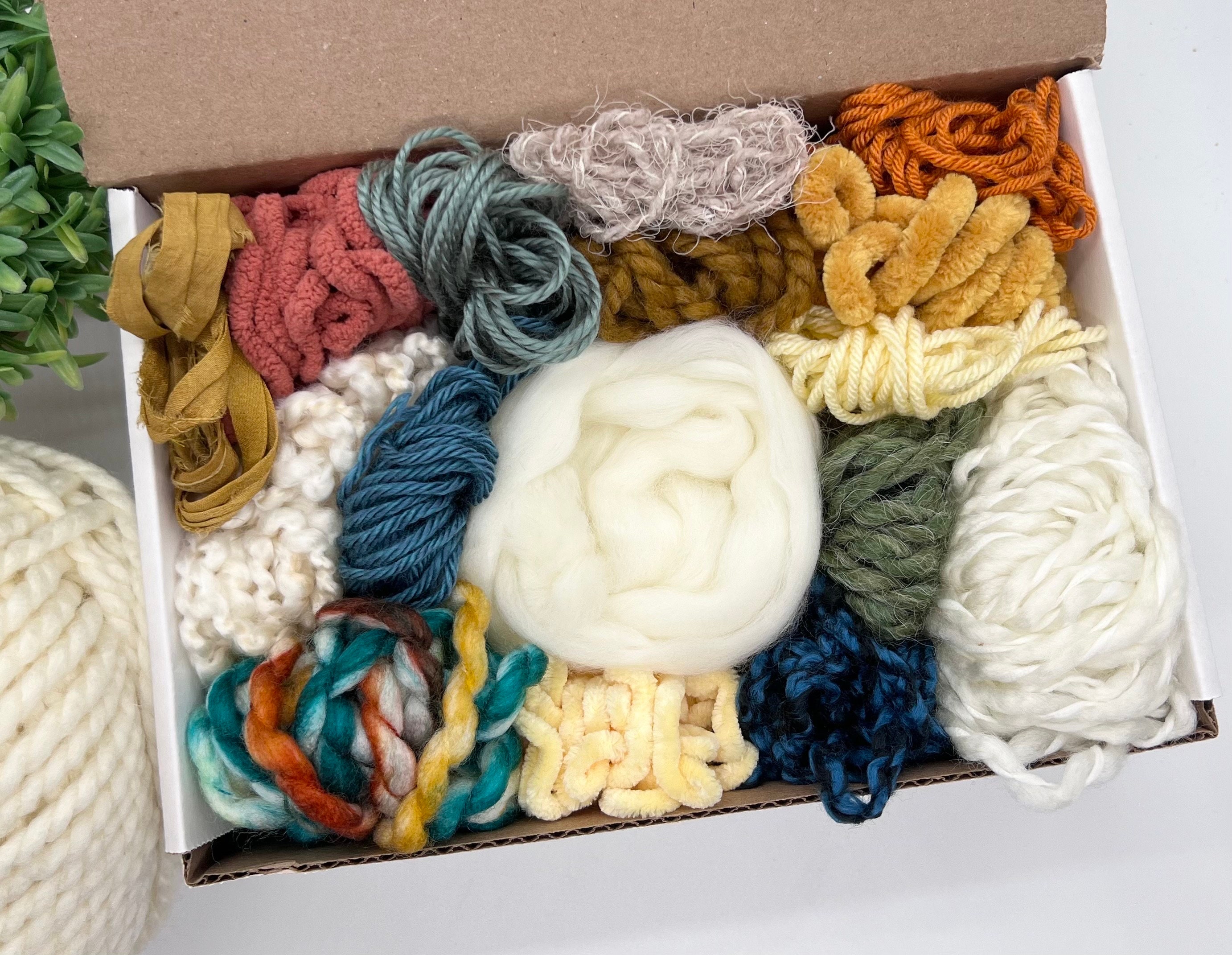 Knitting art yarn bundle, 1.5 lbs, fiber pack, weaving yarns, bulk gre –