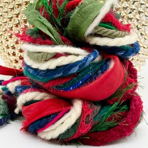 CURATED CHRISTMAS Yarn Scrap Bundle Mixed Fiber 21 Unique Yards x 1 yd each Christmas