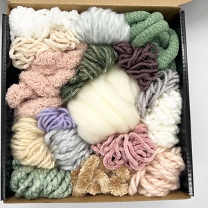 Fiber Destash Weaving Pack 60 + Yards - Box of Curated yarn bundle, DIY, Macrame, Yarn Destash, Macraweave
