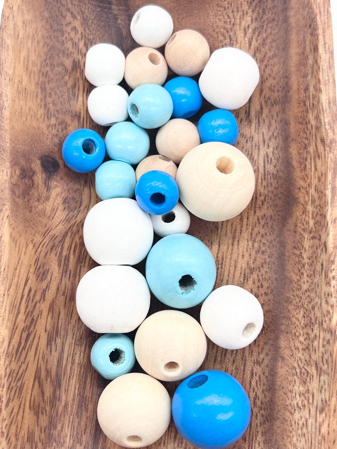 Wood Beads for Macrame DIY Assorted Blue and Natural Wood Beads Etsy