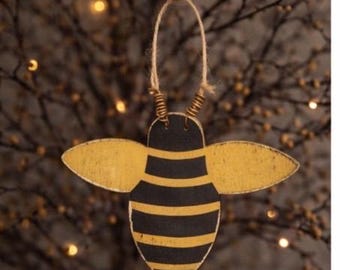 Adorno de abeja de madera – Decoración primitiva de abeja de madera – Abeja rústica de granja – Relleno para cuenco – Colgador de clavijas – Adorno primitivo para árbol – Primavera Verano