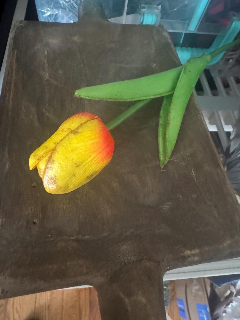 primitive faux tulips 11. Yellow w/ orange
