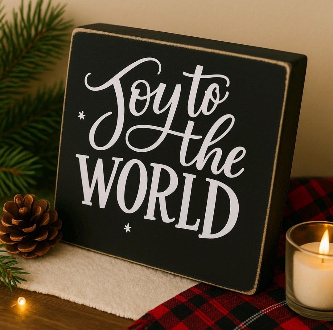 In A World Sign Joy to the World Sign, Christmas Shelf Sitter, Farmhouse Holiday Decor ...