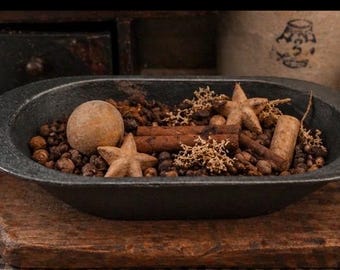 Primitive Dough Bowl 13x7 – Rustic Farmhouse Tray – Trencher Bowl Decor – Black Mustard or Maroon Bowl Filler Display
