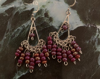 Wonderland Purple Beaded Tassel Earrings