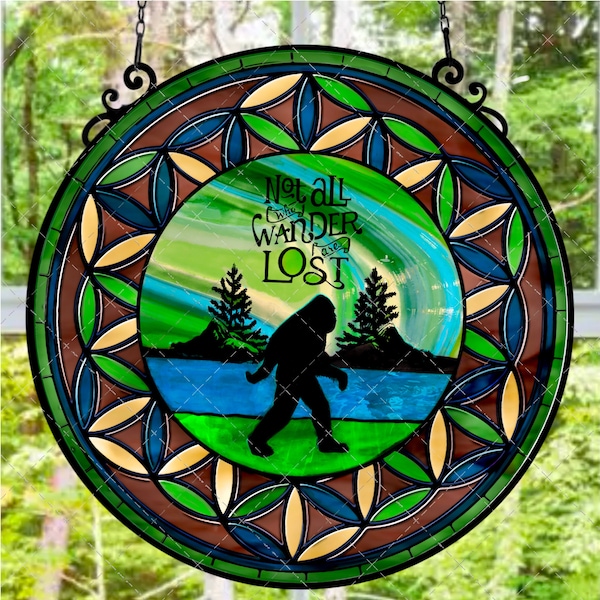 Stained glass png, sublimation design stained glass digital download, Bigfoot stained glass design, Bigfoot clipart, Bigfoot png
