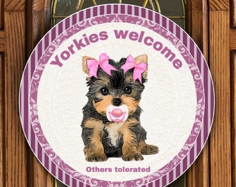 Wreaths Door Hangers Home Decor Gift For Dog Lover Circle Wooden Sign Terrier Rescue Wooden Door Sign Dog Lover Yorkshire Terrier Yokie Dog Sign Door Hanger
