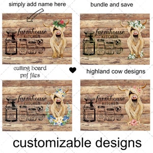 Farmhouse cutting board png, highland cow png, sublimation cutting board png, sublimation bundle, personalize design