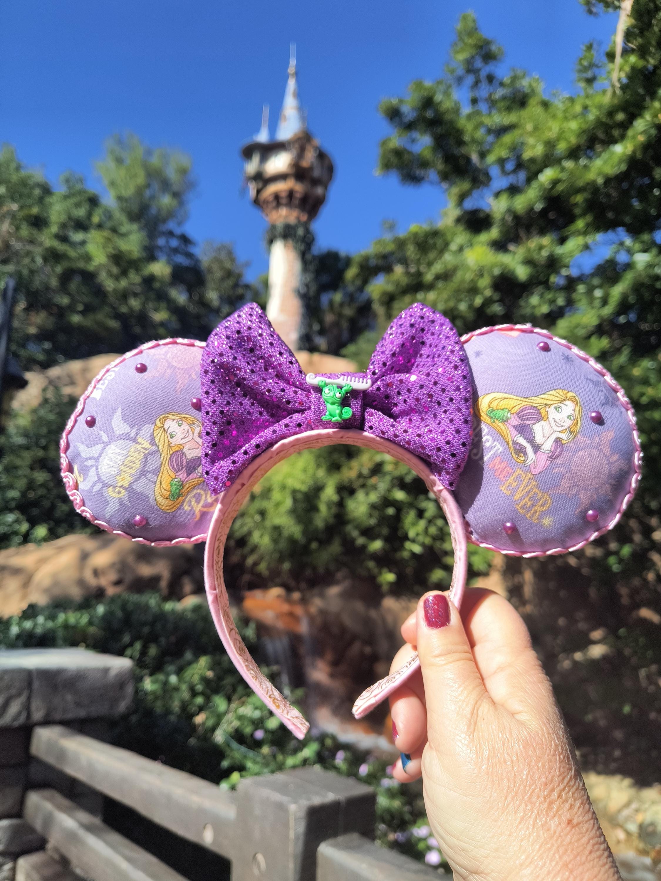 ShinySkyRainbows Disney Mickey Rapunzel Tangled Pie Ear Headband Tangled Rapunzel Pascal Ears 2025 Disney Parks Headband New  main image 3
