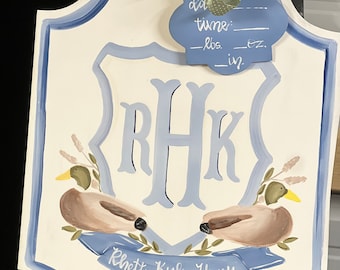 Baby Boy Announcement Door Hanger, Duck Hunting Baby Hanger, Ducks Hanger, Mallard Door Hanger