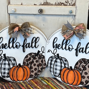 Hello Fall Pumpkin Doorhanger, Buffalo Plaid Hanger, Cheetah Print Hanger, Pumpkin Doorhanger