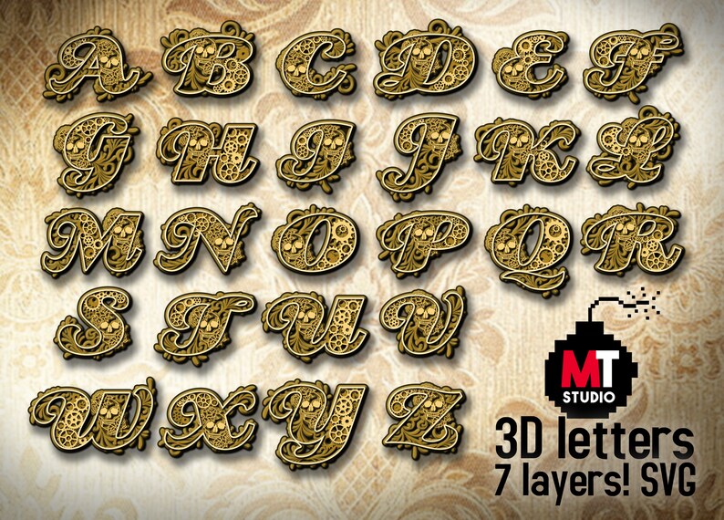 Download 3D Mandala Steampunk Skull Layerd 26 Letters Alphabet SVG ...