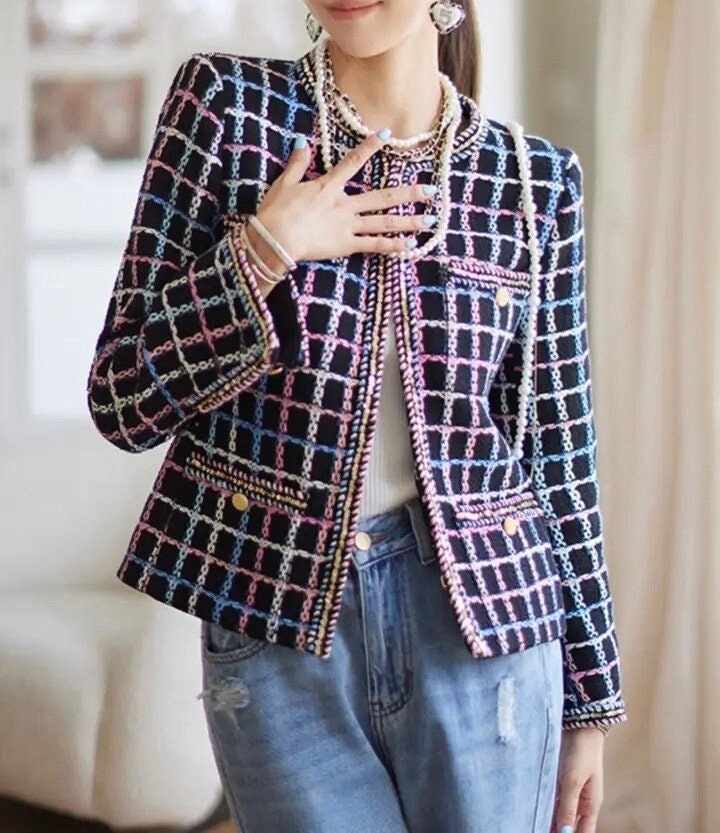 ANN TAYLOR Plaid Fringe Tweed Jacket Red Multi  Womens Jackets And Blazers  < Knittinginfrance