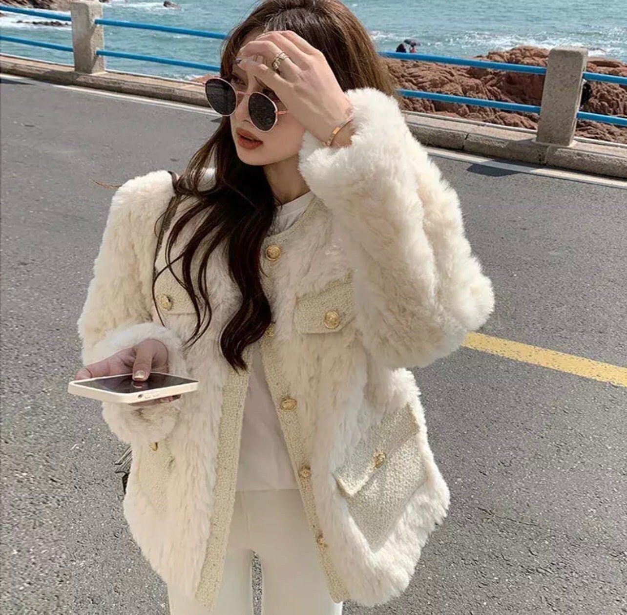 velwi White Elegant Jacket | Coat | Women Streetwear | Faux Fur Jacket | Winter | Spring | Warm