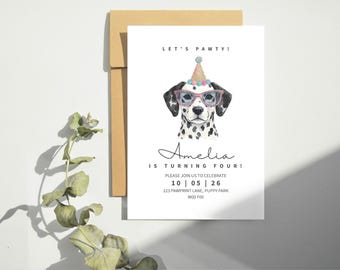 ダルメシアンのパーティー招待状 | 編集可能な犬の誕生日招待状 | 誕生日パーティー | Canvaテンプレート