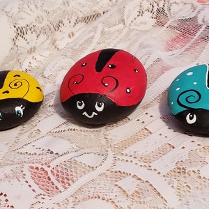 Hand painted Ladybug rocks, stones sealed for indoors or outdoors