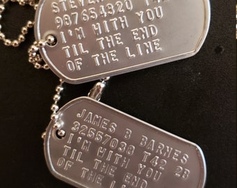 James Bucky Barnes & Steven Rogers military dog tags, Cosply costume prop, Captain America with  til the end of the line