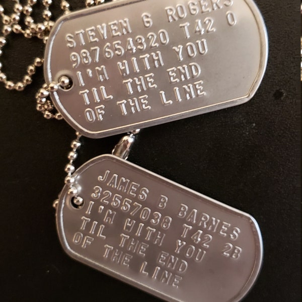 James Bucky Barnes & Steven Rogers military dog tags, Cosply costume prop, Captain America with  til the end of the line