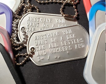 Two Military Dog Tags with chain with optional silencer, many options