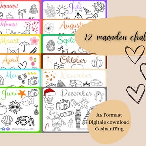 Digital 12 Months savings challenge for A6 Budget binder | Budget planning A6 Zipper pouch | Cash stuffing saving challenge | Euro Dutch