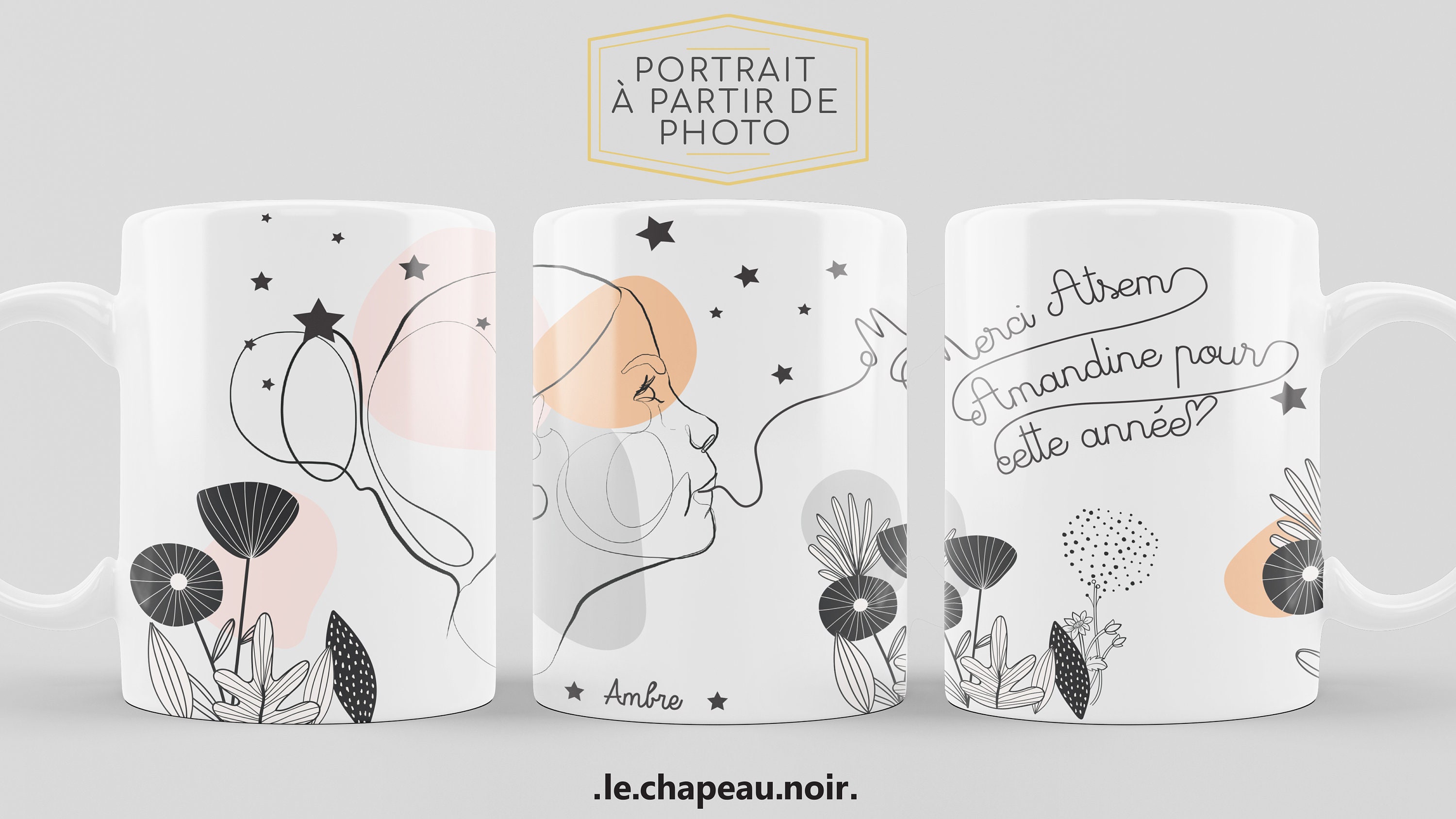 Spécial Fin d'année Scolaire. Cadeau Pour Atsem . Mug «Profil Filaire Personnalisé à Partir de Photo