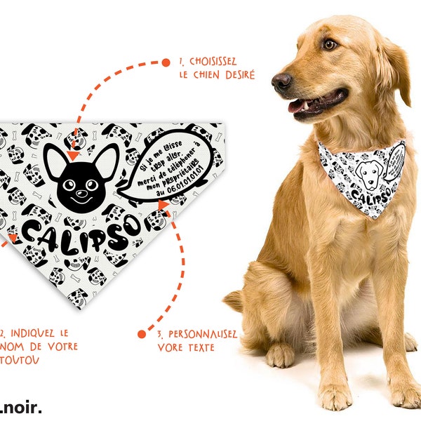 Collier personnalisé, type Bandana pour chiens, petits et grands - Modèle "Cute face"