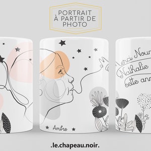 Spécial  Fin D’année Scolaire. Cadeau pour Nounou .  Mug «Profil filaire »  personnalisé à partir de photo