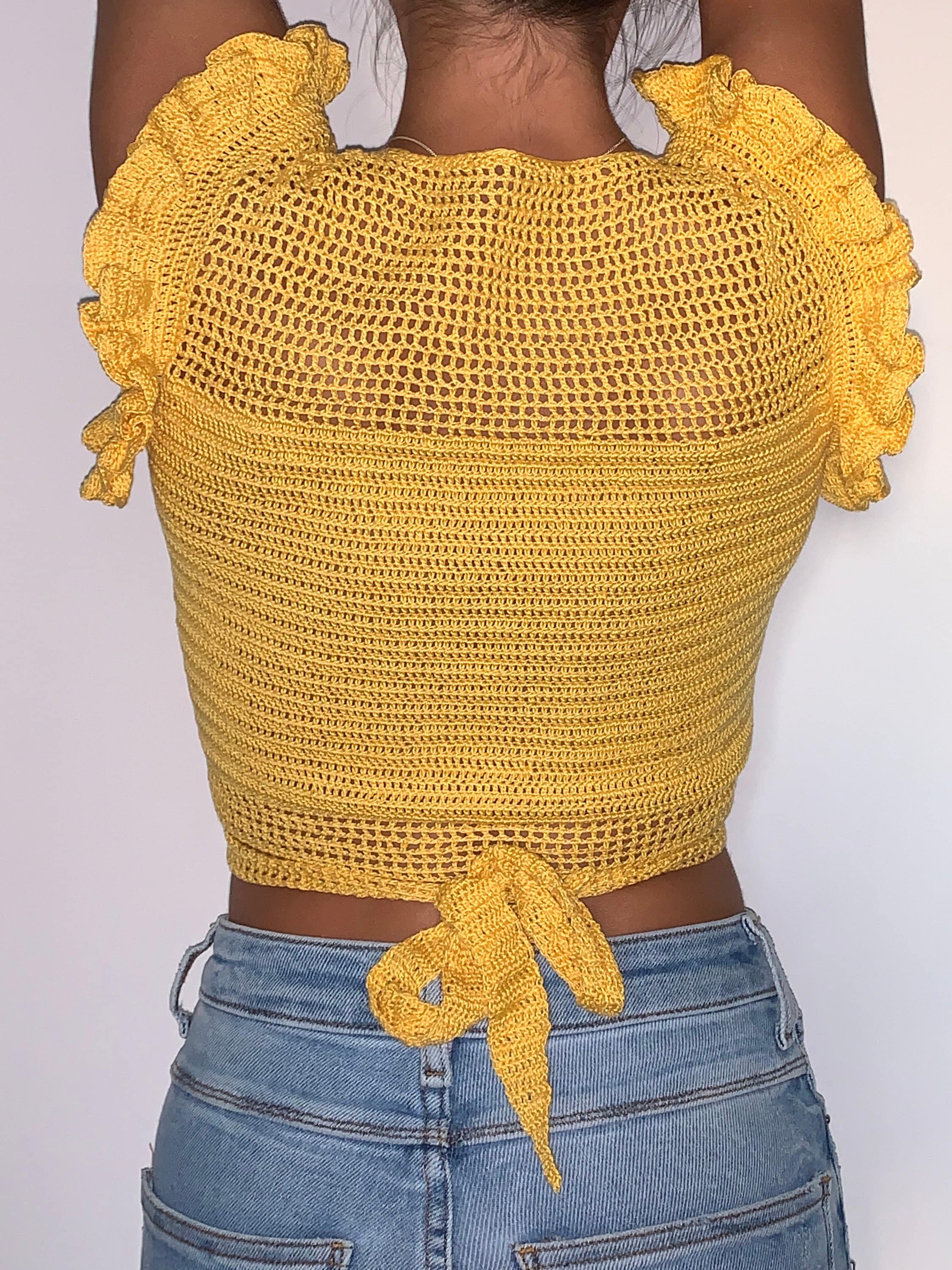 Wrap Crop Top, Crochet Top, Yellow Crop Top, Festival Top Wrap Crop Top, Crochet Top, Yellow Crop Top, Festival Top