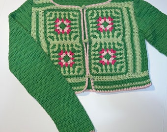 Crochet Patchwork Cardigan, Crochet Cardigan, Cropped Cardigan, Patchwork Sweater