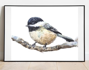 Meise Malerei Vogel Aquarell Kunstdruck Tier Wand Kunst Vogel Auf Ast Wand Deco von LanaKa