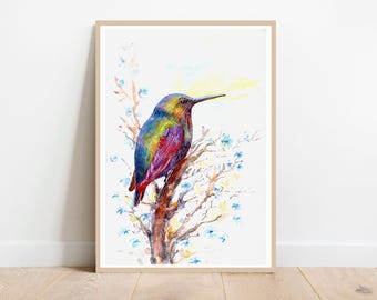 Bird Art Print Hummingbird Watercolor Painting Bird Wall Art Animal Home Decor Bird Illustration Hummingbird Fine Art Print by LanaKa