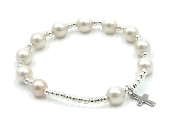 Rosary Bracelet 6mm Wooden Beads Stainless Steel Holy Cross Communion