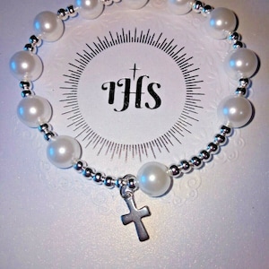 Healing Protection Root Chakra Stone Hematite Rosary Bracelet Catholic bracelet Prayer bracelet Stainless Steel Holy Cross Calming
