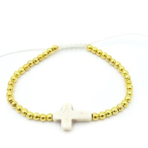 Bracciale incrociato cattolico uomo donna, croce turchese howlite bianca antica, braccialetto in macrame regolabile, braccialetto Unisex Natale REGNO UNITO